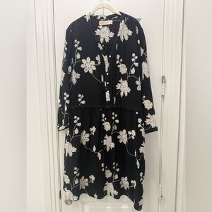 Anthropologie Black and White Floral Long Sleeve Dress